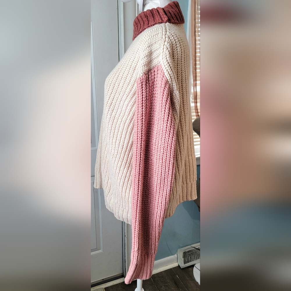 Marine Layer Juniper Oversized Colorblock Turtleneck Sweater Womens S Cream Pink - Picture 3 of 13